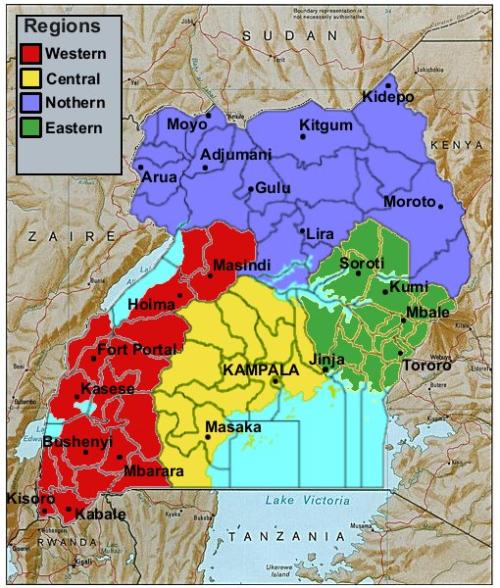 Regions with towns in Uganda