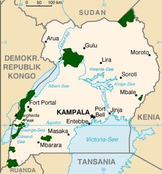 Detaillierte Landkarte von Uganda